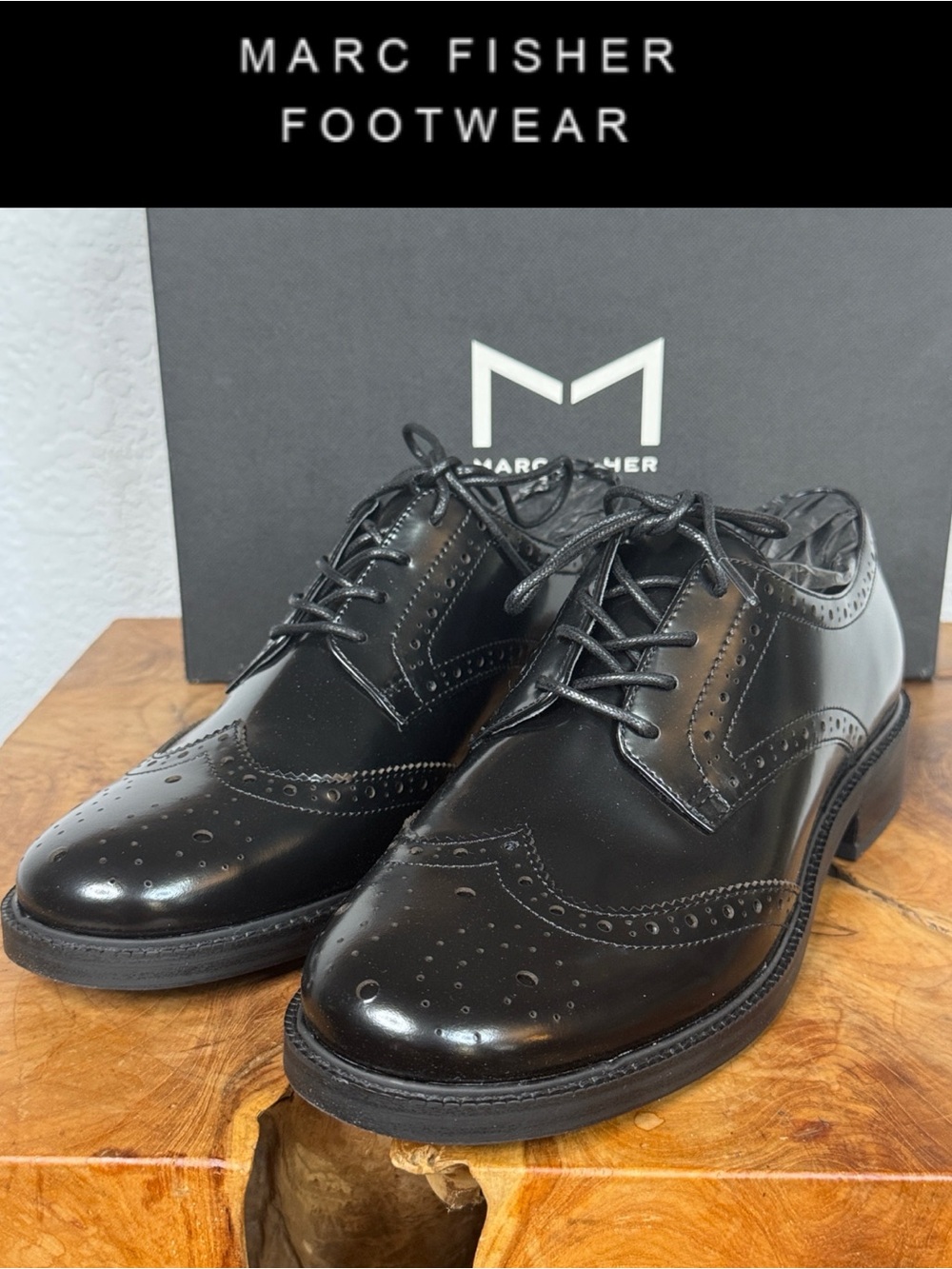 MARC FISHER LTD WOMENS PERRIE BLACK WINGTIP DERBY OXFORDS NIB LACE UP SIZE 10